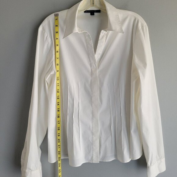 Lafayette 148 NY White Button Up Shirt Womens Stretch Cotton Pleated Size 14 - Picture 9 of 11